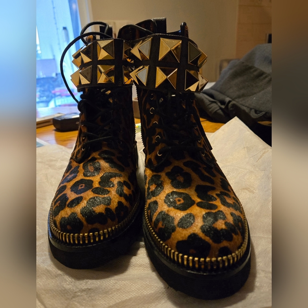 MICHAEL KORS Haskell Studded Printed Calf Hair Combat Boot - Picture 3 of 6